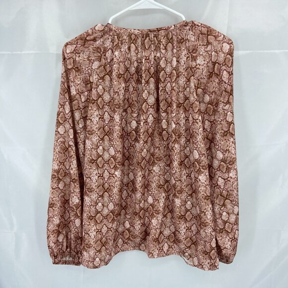 Anna Cate Women S Blouse Snakeskin Print Long Sleeve Oversized Keyhole Tie Neck - Picture 3 of 9